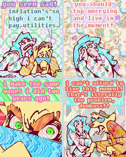4_panel_comic aloha_shirt anthro blue_hair cigarette cigarette_in_mouth clothing dialogue duo eyewear female floppy_ears fur hair half-closed_eyes hat headgear headwear hoodie humor male narrowed_eyes object_in_mouth open_mouth open_smile pattern_clothing pattern_shirt pattern_topwear shirt smile smoking_tobacco speech_bubble sunglasses tan_body tan_fur text topwear rawdawgcomics mandy_(rawdawgcomics) stahli_(rawdawgcomics) bird_dog canid canine canis domestic_dog golden_retriever hunting_dog mammal retriever 4:5 comic english_text gynomorph_(lore) trans_(lore) trans_woman_(lore)