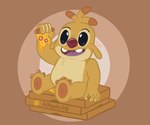 3_toes 4_fingers ambiguous_gender antennae_(anatomy) anthro black_eyes brown_background brown_pawpads buckteeth chest_tuft container dipstick_antennae feet fingers food fur holding_food holding_object holding_pizza multicolored_antennae open_mouth open_smile pawpads pizza pizza_box purple_tongue red_nose simple_background sitting sitting_on_box smile solo teeth text toes tongue tuft yellow_body yellow_fur crocodilesurf disney lilo_and_stitch reuben_(lilo_and_stitch) alien experiment_(lilo_and_stitch) 2025 digital_drawing_(artwork) digital_media_(artwork) flat_colors signature male_(lore)