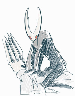 2_horns 4_horns ambiguous_gender anthro black_body black_eyes bodily_fluids bottomless bottomless_anthro cloak clothed clothing duo grey_cloak grey_clothing hand_on_chest horn leaning leaning_backward multi_horn orange_tears pinned pinned_to_ground propped_up simple_background sitting sitting_on_another straddling straddling_lap tears white_background white_body white_head white_robes mm17042 hollow_knight_(franchise) team_cherry hollow_knight_(character) pale_king_(hollow_knight) pure_vessel_(hollow_knight) arthropod infected_(species) insect vessel_(species) 2026 colored colored_sketch digital_media_(artwork) hi_res sketch father_(lore) father_and_child_(lore) male_(lore) nonbinary_(lore) parent_(lore) parent_and_child_(lore)