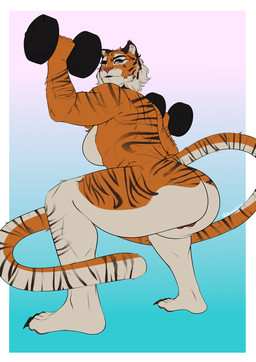 anthro athletic athletic_anthro athletic_female breasts butt claws crouching exercise feet female finger_claws fingers fur genitals hindpaw holding_weights humanoid_hands looking_at_viewer looking_back looking_back_at_viewer multicolored_body multicolored_fur nude nude_workout orange_body orange_fur paws plantigrade rear_view solo squats striped_body striped_fur stripes toe_claws toes two_tone_body two_tone_fur vulva weightlifting weights white_body white_fur workout arcanensfw amara_(wolfpack67) felid mammal pantherine tiger 2021 digital_media_(artwork) hi_res