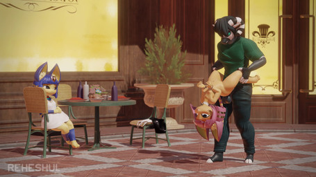 abdominal_bulge ambiguous_penetration anthro anthro_on_anthro anthro_penetrated anthro_penetrating balls being_watched bell bell_collar blue_hair clothing collar cuff_(restraint) dress female female_penetrated genitals group hair handcuffs looking_at_another looking_pleasured male male/female male_penetrating male_penetrating_female markings metal_cuffs navel navel_piercing nude outside outside_sex penetration penile penile_penetration penis penis_in_vagina piercing pink_hair public public_nudity public_sex restraints sex striped_markings striped_tail stripes tail tail_markings teeth tongue trio upside_down uraeus vaginal vaginal_penetration yellow_body yellow_skin reheshul sykonejo_(modeler) zy0n7_(modeler) animal_crossing nintendo ankha_(animal_crossing) trevor_winters bovid caprine domestic_cat felid feline felis goat mammal 16:9 3d_(artwork) 3d_animation animated digital_media_(artwork) hi_res loop short_playtime sound widescreen