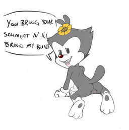 anthro butt clothing feet female genitals gloves handwear loli looking_at_viewer raised_tail red_nose solo tail talking_to_viewer text vulva white_clothing white_gloves white_handwear young young_female shigoto animaniacs warner_brothers dot_warner inkblot english_text hi_res