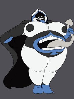 belly belly_mouth big_breasts breasts cape clothing crossgender crown female genitals grey_background headgear mtf_crossgender nipples overweight overweight_female overweight_humanoid simple_background solo teeth thick_thighs tongue vulva oystercatcher7 deltarune undertale_(series) king_spade darkner humanoid 2018 3:4 hi_res
