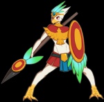 ambiguous_gender anthro armor feathers holding_object holding_weapon jewelry pose shield solo tribal weapon dysa fetalstar starbound avian avian_(starbound) alpha_channel