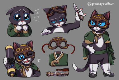 5_fingers anthro big_pupils black_body black_fur blue_eyes boots cape cloak clothing dagger dilated_pupils ears_down female fingers folded_clothing footwear fur grey_background half-closed_eyes hand_on_hip holding_object holding_weapon knife looking_at_viewer map mask melee_weapon narrowed_eyes one_eye_closed open_mouth open_smile pawpads pivoted_ears pleading_eyes pupils raised_arm raised_arms sash shoes simple_background smile solo sparkles tail teeth weapon weapon_holster wide_eyed wink greeneyecollect dreamworks puss_in_boots_(franchise) kitty_softpaws domestic_cat felid feline felis mammal tuxedo_cat multiple_images signature