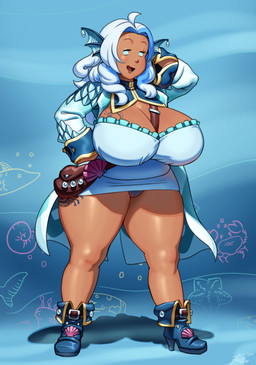 areola big_areola big_breasts big_nipples blue_eyes blue_hair breasts clothed clothing female hair huge_areola huge_breasts huge_nipples huge_thighs looking_at_viewer nipples open_mouth open_smile smile smiling_at_viewer solo standing thick_thighs revtilian animal_humanoid aquatic aquatic_humanoid fish fish_humanoid humanoid 2025 hi_res