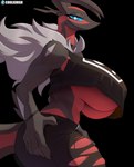 anthro big_breasts bottomwear breasts clothing female huge_breasts looking_at_viewer pants shirt simple_background solo topwear transparent_background under_boob cooliehigh nintendo pokemon generation_6_pokemon legendary_pokemon pokemon_(species) yveltal alpha_channel hi_res