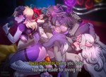 anthro ball_tuft beak big_breasts blonde_hair blush bodily_fluids breasts clothing cunnilingus ear_piercing ear_ring electronics erection female female_penetrated floppy_ears foursome french_kissing from_front_position fur genitals grey_hair group group_sex hair holding_microphone holding_object karaoke kissing lyrics male male/female male_penetrating male_penetrating_female mastery_position microphone neck_tuft oral orgy penetration penile penile_penetration penis_in_pussy piercing purple_body purple_fur pussy red_hair ring_piercing saliva sex shirt tank_top text topwear tuft vaginal vaginal_penetration white_body white_fur ovolbear v7eemx diane_(drako1997) zylanos_(zylanosz) border_collie bovid canid canine canis caprine collie domestic_dog goat herding_dog hybrid mammal pastoral_dog procyonid raccoon sheepdog artist_collaboration english_text hi_res