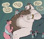 anthro bear beard belly belly_grab belly_lick beverage big_belly blush bodily_fluids body_hair chastity_cage chastity_device chastity_key chest_hair clock clothing dialogue dramamine drooling duo english_text facial_hair furniture gold_(metal) gold_jewelry gold_watch hairy hairy_belly heart_symbol jewelry key key_necklace licking male male/male mammal metal_chastity_cage necklace nipple_piercing nipples open_mouth overweight overweight_anthro overweight_male piercing protein_shake ring_(jewelry) saliva shirt shoulder_hair sitting size_difference smaller_male sofa speech_bubble tank_top tasting tcw_(character) text tongue tongue_bath tongue_out topwear watch