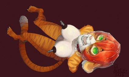 anthro asphyxiation bag bagging bdsm bondage bound breasts choking collar erotic_asphyxiation female nipple_clamp nipples nude open_mouth plastic plastic_bag snuff solo struggling lil_beetle felid feline felis mammal pantherine tiger hi_res
