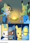 absurd_res campfire comic container female froakie generation_1_pokemon generation_3_pokemon generation_4_pokemon generation_6_pokemon group hi_res humanoid jirachi legendary_pokemon male nintendo pikachu pokemon pokemon_(species) riolu shadow winick-lim