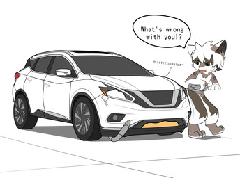 ambiguous_gender anthro bodily_fluids brown_body brown_fur car confusion crying dialogue duo feral fur hair kemono machine male male_anthro open_mouth simple_background speech_bubble talking_to_another tears vehicle wheel white_background white_hair eibvdy canid canine living_car living_machine living_vehicle mammal 2024 hi_res