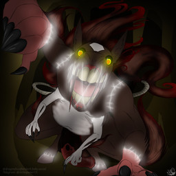 4_arms animal_genitalia animal_penis anthro belly body_horror cave demon_plush equine_genitalia equine_penis genitals glowing glowing_eyes looking_at_viewer macro male multi_arm multi_limb penis plushie solo teeth threads fledgedragonfox sable_(fledgedragonfox) animate_inanimate demon equid equine horse living_plushie mammal monster 1:1