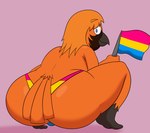 anthro beak big_butt black_beak blue_clothing blue_eyes blue_thong blue_underwear brown_body brown_feathers butt clothing crouching feather_hair feathers flag flag_(object) hair holding_flag holding_object huge_butt lgbt_pride looking_at_viewer looking_back male multicolored_body multicolored_clothing multicolored_feathers multicolored_thong multicolored_underwear orange_body orange_feather_hair orange_feathers orange_hair orange_tail orange_tail_feathers pansexual_pride_colors pink_clothing pink_thong pink_underwear pride_colors pseudo_hair rear_view solo tail tail_feathers thick_thighs thong three-quarter_view two_tone_body two_tone_feathers underwear yellow_clothing yellow_thong yellow_underwear colossalstars lgbt_pride_month shinsuke_ryukyuma avian bird 2024 absurd_res digital_media_(artwork) hi_res