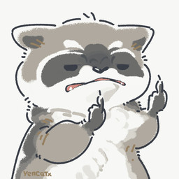 black_eyes black_nose chibi dot_eyes feral gesture grey_body hand_gesture middle_finger simple_background simple_eyes solo white_body yencatx mammal procyonid raccoon 1:1 2022