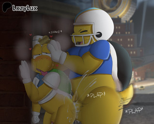 4_fingers alley american_football_uniform anal anal_penetration anthro balls beak belly black_shell blue_clothing blue_shirt blue_topwear blush blushing_profusely bodily_fluids bottomless bottomless_anthro bottomless_male breath brick_wall butt car city clothed clothed_sex clothing cum cum_in_ass cum_inside cum_on_butt cumshot_in_ass dominant dominant_anthro dominant_male duo eyes_closed fingers football_helmet football_jersey foreskin genital_fluids genitals gloves green_shell hand_on_head hand_on_wall handwear hat headgear headwear heart_symbol hearts_around_head humanoid_genitalia humanoid_penis male male/male motion_lines night outside_sex partially_clothed partially_clothed_anthro partially_clothed_male partially_retracted_foreskin penetration penile penile_penetration penis penis_in_ass pinned pinned_to_wall plap public public_sex sailor_cap sailor_uniform sex shell shirt shoving slightly_chubby submissive submissive_anthro submissive_male sweat sweatdrop tail tears tears_of_pleasure tongue tongue_out topwear turtle_shell vehicle wall_(structure) yellow_balls yellow_body yellow_penis lxzylux mario_bros mario_kart mario_kart_world nintendo koopa_troopa_(sailor) chargin'_chuck koopa koopa_troopa reptile scalie tortoise turtle hi_res