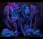 2015 black_background black_bars blue_body blue_eyes blue_feathers blue_fur blue_hair equid equine feathered_wings feathers female feral friendship_is_magic fur hair hasbro horn lanteria letterbox looking_at_viewer mammal my_little_pony mythological_creature mythological_equine mythology princess_luna_(mlp) simple_background solo winged_unicorn wings