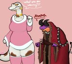 anthro clothed clothing duo fangs female fingers holding_object holidays horn legwear open_mouth spade_tail standing tail teeth text ncs christmas keeshee krampus vranda python reptile scalie snake 2022 english_text hi_res