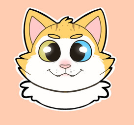 ambiguous_form ambiguous_gender blue_eyes cheek_tuft closed_smile eyebrows facial_tuft fangs fur heterochromia mouth_closed multicolored_body multicolored_fur neck_tuft orange_body orange_eyebrows orange_fur outline pink_inner_ear pink_nose simple_background smile smiling_at_viewer solo tan_background teeth tuft whisker_spots white_body white_fur white_outline yellow_eyes ractoons sam_(ractoons) domestic_cat felid feline felis mammal 2021 digital_drawing_(artwork) digital_media_(artwork) english_description flat_colors headshot_portrait portrait