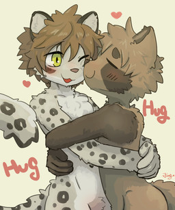 5_fingers anthro bangs blush brown_body brown_fur brown_hair duo eyes_closed featureless_crotch fingers fur grey_body grey_fur hair hair_between_eyes happy heart_symbol hug looking_at_another male markings nude_male one_eye_closed open_mouth simple_background spots spotted_markings text yellow_eyes young young_anthro young_male jinbuuck xiang_(jinbuuck) canid canine felid leopard mammal pantherine raccoon_dog tanuki 2020 5:6 english_text half-length_portrait japanese_description portrait