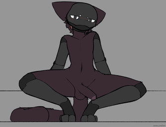anthro balls erection foreskin fur genitals humanoid_genitalia humanoid_penis male nude partially_retracted_foreskin penis pose prosthetic prosthetic_arm prosthetic_limb red_body red_fur screen screen_face solo spread_legs spreading eggnog_(artist) felid feline mammal hi_res nonbinary_(lore)