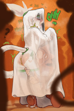 anthro biped blush bodily_fluids brown_body brown_fur clothing cum duo_focus eye_roll fingers fur genital_fluids group kneeling male male/male oral oral_penetration penetration penile penile_penetration question_mark sex standing tail text tongue tongue_out white_body white_fur white_tail sincastermon bloons_tower_defense ninja_kiwi vanilla_(sincastermon) haplorhine mammal monkey primate hi_res