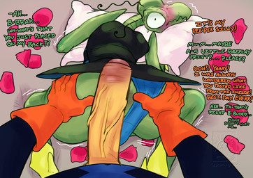 antennae_(anatomy) anthro anus bed blush bodily_fluids butt clothing clothing_aside dialogue duo embarrassed first_person_view foreskin furniture genitals gloves handwear imminent_anal imminent_sex looking_at_another looking_at_partner looking_back looking_back_at_another looking_back_at_partner male male/male nervous nervous_sweat on_bed penis petals pillow pillow_grab rose_petals shocked spread_anus spread_butt spreading sweat text vein veiny_penis wide_eyed drstrangeluvve hanna-barbera space_ghost_(series) brak zorak_(space_ghost) alien arthropod dokarian felid insect mammal english_text hi_res