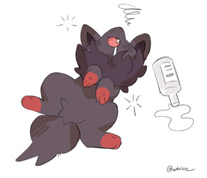ambiguous_gender drunk feral solo substance_intoxication whtink nintendo pokemon canid generation_5_pokemon mammal pokemon_(species) zorua hi_res tagme