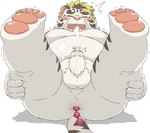 anal anal_masturbation anthro balls blush bodily_fluids butt cum ejaculation erection eyes_closed genital_fluids genitals humanoid_hands kemono male masturbation overweight overweight_male penis sex_toy solo white_body ptcmtr lifewonders tokyo_afterschool_summoners licho_(tas) felid mammal pantherine tiger 2022 hi_res