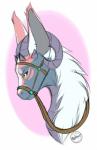 ambiguous_gender anthro bridle hair horn reins simple_background solo white_hair magic_(artist) equid equine horse hybrid mammal hi_res