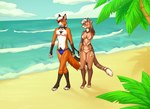 4_toes 5_fingers anthro areola bangs barbell_piercing beach belly_hair bikini black_collar black_leash blue_clothing blue_ear_piercing blue_eyes blue_hair blue_nose blue_sky blue_thong blue_underwear body_hair breasts brown_body brown_breasts brown_fur brown_nose brown_tail cheek_tuft claws clothing cloud collar collarbone day dipstick_tail duo ear_piercing ear_ring facial_tuft feet female fingers fluffy fluffy_tail fur fur_markings green_eyes hair hair_over_eye highlights_(coloring) holding_leash holding_object jewelry leaf leash leashed_collar long_tail male male/female markings medium_hair multicolored_body multicolored_fur multicolored_hair navel necklace nipple_barbell nipple_piercing nipples one_nipple_pierced orange_bikini orange_body orange_clothing orange_fur orange_swimwear orange_tail outside palm_tree pattern_bikini pattern_clothing pattern_swimwear paws piercing pink_areola pink_nipples plant red_highlights ring_piercing sand seaside short_hair sky slim_anthro slim_female slim_male striped_bikini striped_clothing striped_markings striped_swimwear striped_tail stripes swimwear tail tail_markings thong toes tree tuft two-piece_swimsuit two_tone_hair underwear walking white_body white_claws white_fur white_hair white_stripes white_tail white_tail_tip therealaisek ashley_(rednet111) sebastian_(cesar23) abyssinian_cat canid canine domestic_cat felid feline felis fox hybrid mammal pantherine red_fox tiger true_fox 2024 colored digital_drawing_(artwork) digital_media_(artwork) hi_res shaded