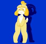 3_fingers 3_toes anthro blonde_hair breasts covering_body duo feet female fingers frown fur hair human_on_anthro interspecies male male/female navel nipples nude simple_background toes white_body white_fur yellow_body yellow_fur yopy animal_crossing nintendo isabelle_(animal_crossing) villager_(animal_crossing) canid canine canis domestic_dog human mammal shih_tzu toy_dog hi_res