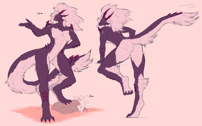 4_toes 5_fingers ambiguous_gender anthro breasts butt claws digitigrade duo extreme_size_difference featureless_breasts featureless_crotch feet female female_focus fingers fur gesture hand_gesture looking_at_viewer looking_back looking_back_at_viewer macro nude on_one_leg open_mouth pointing pointing_at_another simple_background size_difference smile solo_focus standing tail toes trololohstuffs mythology razulia_(trololohstuffs) dragon furred_dragon furred_scalie mythological_creature mythological_scalie scalie 16:10 2025 absurd_res digital_media_(artwork) hi_res widescreen
