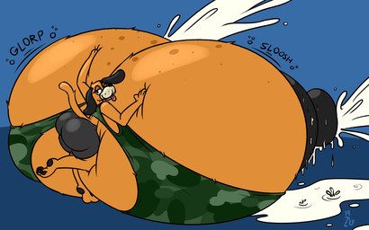 anthro areola big_areola big_breasts big_butt big_nipples black_areola black_nipples bodily_fluids bottomwear breasts butt camo camo_print clothing excessive_lactation female floppy_ears freckles half-closed_eyes huge_areola huge_breasts huge_nipples hyper hyper_areola hyper_breasts hyper_nipples lactating looking_at_viewer looking_back milk narrowed_eyes nipples onomatopoeia orange_body shirt shorts solo sound_effects tank_top text tongue tongue_out topwear mattthetooncat duck_hunt nintendo duck_hunt_dog canid canine canis domestic_dog mammal 16:10 english_text hi_res widescreen