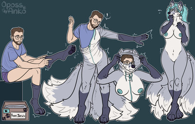 after_transformation anthro assimilation basic_sequence black_hair blush bodysuit breast_growth breasts clothed clothing costume eyewear female four_frame_sequence fur fursuit gender_transformation genitals glasses growth hair identity_death latex latex_transformation mailbox male mask mid_transformation mind_break mind_control mtf_transformation multi_tail nipples nude pawpads paws plushie raised_paw simple_background skinsuit smile solo species_transformation stretching suit tail tight_clothing transformation transformation_sequence vulva wearing_glasses kiri-anko animate_inanimate canid canine canis human living_clothing mammal wolf hi_res sequence trans_(lore) trans_woman_(lore)