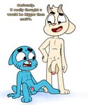 anthro balls big_balls big_penis blue_body duo genitals huge_balls humiliation looking_at_genitalia looking_at_penis male male/male nipples nude penis penis_humiliation shocked small_balls small_but_hung small_penis small_penis_humiliation young anonymous_artist cartoon_network the_amazing_world_of_gumball chi_chi gumball_watterson bovid caprine domestic_cat felid feline felis goat mammal hi_res