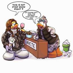 anthro beanie boots bottomwear brown_clothing brown_hair brown_jacket brown_topwear brown_vest bucket camo camo_beanie camo_bottomwear camo_clothing camo_jacket camo_pants camo_print clothing container duo female food footwear fur hair hat headgear headwear holding_food holding_object ice_cream_cone jacket long_hair looking_at_another male open_mouth pants pattern_bottomwear pattern_clothing pattern_pants plushie print_clothing print_jacket print_topwear scarf shoes simple_background speech_bubble text topwear upper_teeth_only vest white_background white_beanie white_body white_boots white_bottomwear white_clothing white_footwear white_fur white_hat white_headwear white_jacket white_pants white_scarf white_topwear yellow_body yellow_fur letlab0611 club_penguin avian bird penguin english_text hi_res