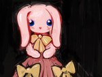 anthro black_background blue_eyes bow_ribbon chibi clothing dress female floppy_ears open_mouth open_smile pink_body simple_background smile solo toony yogurt200 heartlovepowertemple rabbitmaiden_softworks lagomorph leporid mammal rabbit venus_rabbit