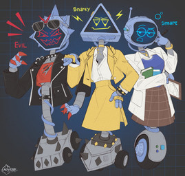 4_fingers antennae_(anatomy) belt blue_clothing bracelet brass_knuckles chart claws clock clothing coat crt digit_ring dress evil_face eyewear female fingers gesture glasses group hand_gesture handwear headgear headwear jacket jewelry lab_coat machine melee_weapon necklace pointing pose purse_over_shoulder red_clothing simple_background smile snarky text topwear trio watch weapon wheel yellow_clothing yellow_dress auveiss nickelodeon plankton:_the_movie spongebob_squarepants spongebob_squarepants_(series) karen_plankton super_evil_karen super_smart_karen super_snarky_karen robot 2025 artist_name digital_drawing_(artwork) digital_media_(artwork) hi_res signature