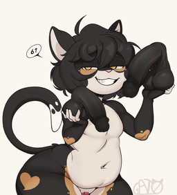 anthro ball_fondling ball_grab balls chastity_cage chastity_device dialogue disembodied_penis fondling genitals looking_at_viewer male overweight penis penis_on_face pink_chastity_cage simple_background smug solo standing text thick_thighs wide_hips gat0bodegero domestic_cat felid feline felis mammal absurd_res hi_res meme