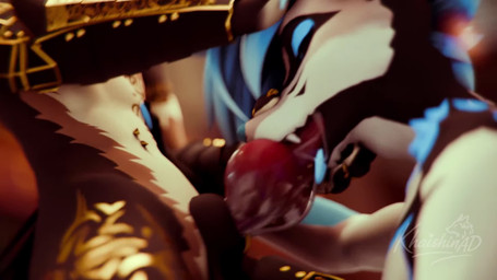 anthro bodily_fluids duo genitals irrumatio knot knotted_penis male male/male oral oral_penetration penetration penile penis penis_in_mouth saliva saliva_string sex khaishin khaishin_(character) canid canine canis mammal rexouium wolf 3d_(artwork) 3d_animation animated digital_media_(artwork) hi_res long_playtime sound webm