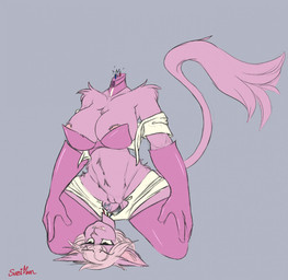 anthro breasts cybernetics detachable detachable_head female fur genitals hair headless machine nipples pink_body pink_fur pink_hair severed_body_part severed_head solo vulva kevin_crist cyborg felid mammal 2018 hi_res