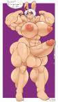 abs anthro balls biceps big_balls big_breasts big_muscles big_penis biped bodily_fluids breasts cum erection flexing genital_fluids genitals gynomorph hair huge_muscles humanoid_genitalia humanoid_penis hyper hyper_muscles intersex muscular muscular_anthro muscular_gynomorph muscular_intersex nipples nude penis precum solo speech_bubble text vein white_hair eikasianspire lagomorph leporid mammal rabbit 2015 english_text hi_res