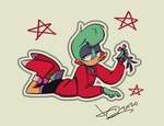 anthro bottomwear clothing female footwear holidays looking_at_viewer lying on_front plant shorts simple_background socks solo sweater tan_background topwear juneduck21 christmas anatid anseriform avian bird duck