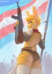 ambiguous_gender anthro armor banner big_butt bubble_butt butt chainmail clothing flag flag_(object) fur group gun holding_flag holding_object legwear lgbt_pride panties pride_color_flag pride_colors ranged_weapon silhouette solo_focus thick_thighs thigh_highs transgender_pride_colors underwear weapon yellow_body yellow_fur starlyve 196 reddit spronkus_kronkus lagomorph leporid mammal rabbit absurd_res hi_res trans_(lore)