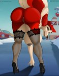 anthro bent_over big_breasts big_butt black_clothing black_footwear black_high_heels black_legwear black_stockings breasts building butt clothing exhibitionism female footwear fur genitals high_heels holidays huge_butt legwear looking_back mall mostly_nude nipples open_mouth parking_lot presenting presenting_hindquarters pussy raised_tail rear_view red_body red_fur shoes solo stockings street_lamp tail teeth text thick_thighs thigh_highs vehicle winter el-loko balto_(series) christmas universal_studios jenna_(balto) canid canine canis domestic_dog husky mammal nordic_sled_dog siberian_husky spitz digital_media_(artwork) hi_res url