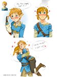 5_fingers biped blue_clothing blush clothed clothing duo eyebrows female fingers hair humanoid_pointy_ears male male/female not_furry pixie_cut pointy_ears text mleth nintendo the_legend_of_zelda link princess_zelda humanoid hylian english_text hi_res