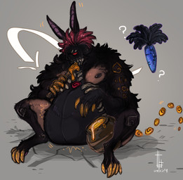 abdominal_bulge chibi fluffy male nipples pecs soft_vore solo vore mrlamanstin humanoid monster absurd_res hi_res