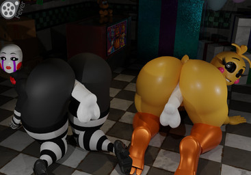 5_fingers all_fours anthro beakless big_breasts big_butt black_body breasts butt clothed clothing disembodied_penis doggystyle duo female fingers footwear from_behind_position genitals gesture hair heart_eyes heart_symbol high_heels huge_breasts huge_butt hyper hyper_breasts legwear legwear_only looking_at_viewer looking_back looking_back_at_viewer machine male mostly_nude orange_body panties penetration penis sex sharp_teeth shoes skimpy stockings stockings_only teeth underwear white_eyes yellow_body feversfm jams3d_(modeler) mipsmiyu_(modeler) five_nights_at_freddy's five_nights_at_freddy's_2 scottgames lovetaste_chica marionette_(fnaf) runaboo_chica toy_chica_(fnaf) animatronic avian bird chicken galliform humanoid phasianid robot 2022 3d_(artwork) digital_media_(artwork) hi_res