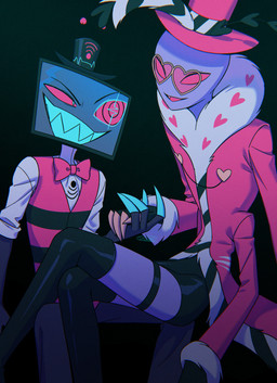 4_arms clothed clothing duo electronics for_a_head hand_holding male multi_arm multi_limb screen screen_face sharp_teeth teeth television enaic31 hazbin_hotel hellaverse valentino_(hazbin_hotel) vox_(hazbin_hotel) animal_humanoid arthropod arthropod_humanoid demon demon_humanoid humanoid insect insect_humanoid lepidopteran lepidopteran_humanoid moth_humanoid object_head screen_head tv_head absurd_res hi_res